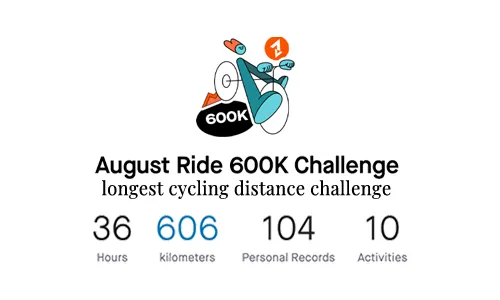 Rack up the mileage, August 600km
