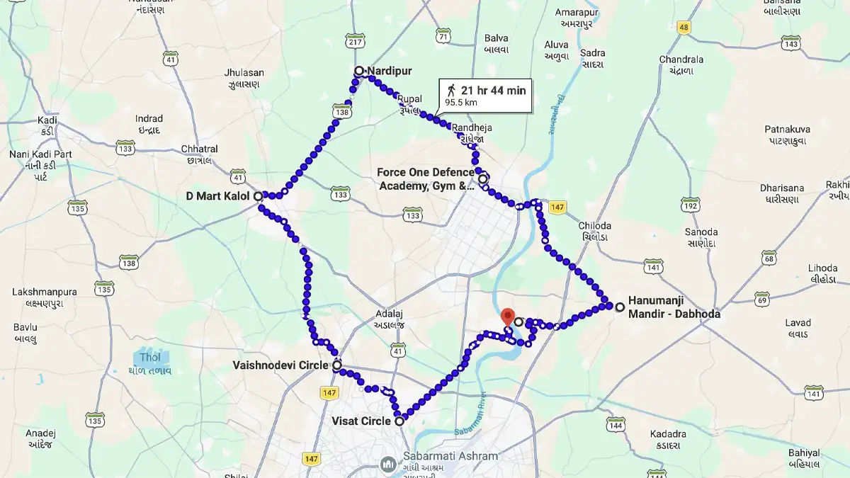 100km Strength Walk Route Map Gujarat