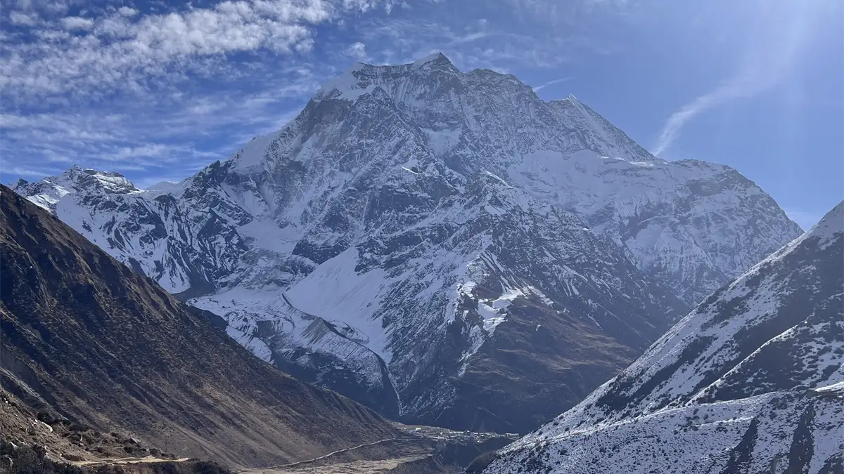 Manaslu Circuit Trek - Manaslu 8163m viewed from Bhimtang valley on the circuit trek Nepal