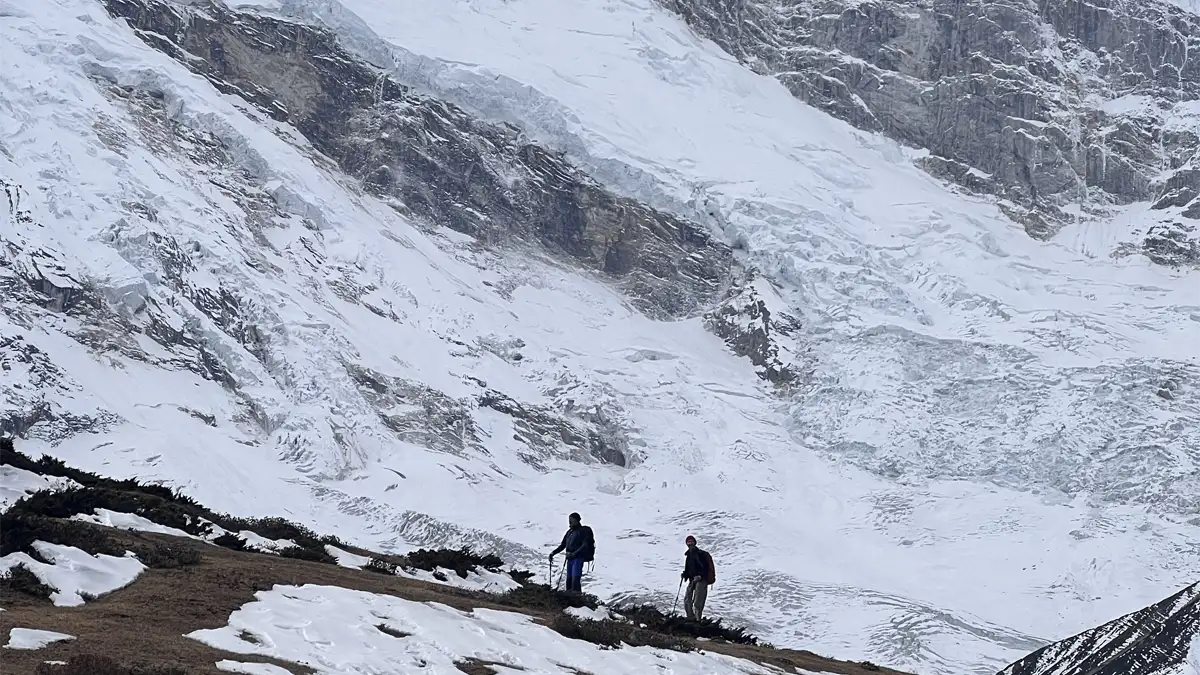 trekkers manaslu south face base camp nepal
