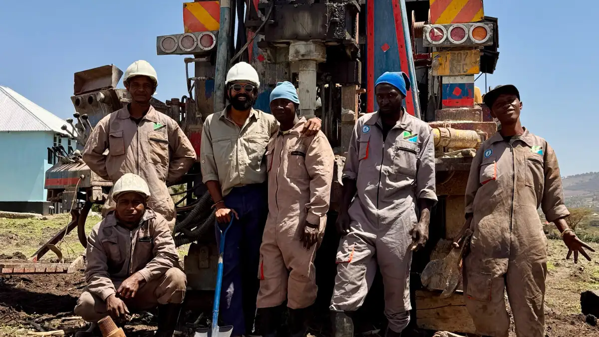 Anurag with the drilling team after completing the borehole at BEMS