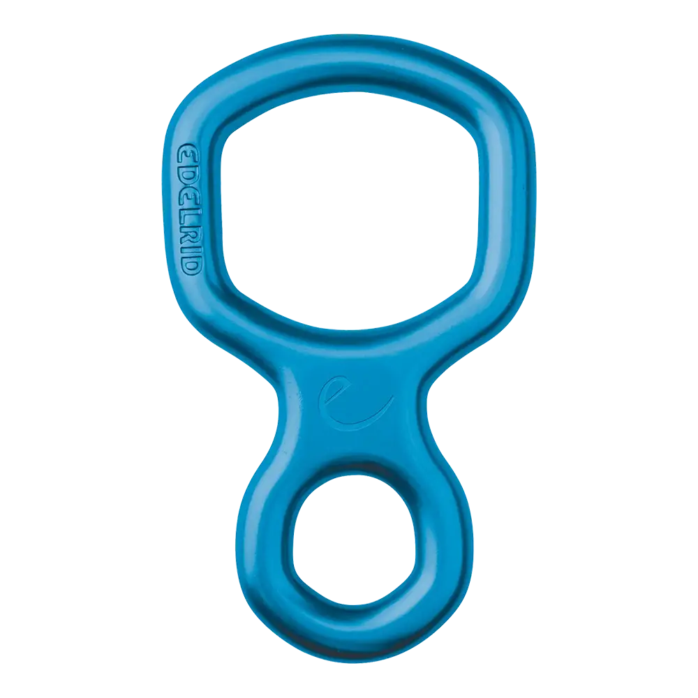 Edelrid Bud Descender royal blue figure-of-eight aluminium descender front view