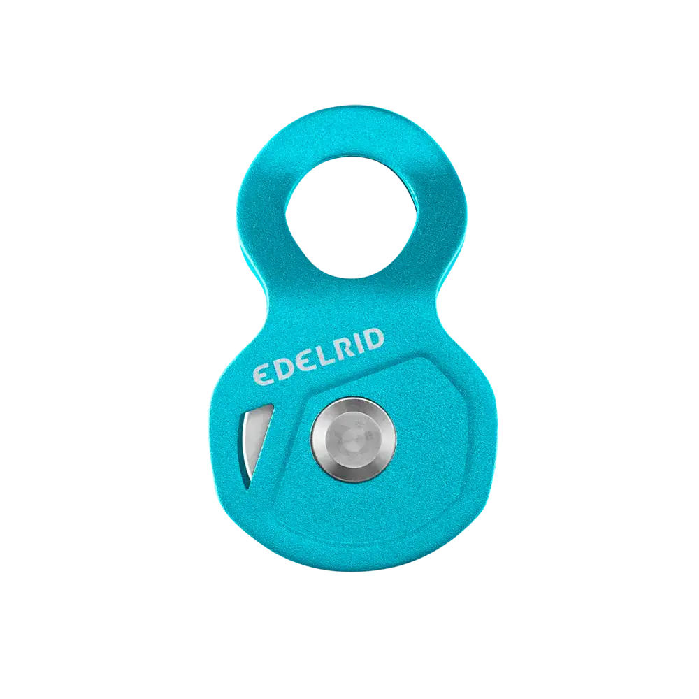 Edelrid Flux Pulley Ice Mint front view — compact ball-bearing pulley for climbing and hauling