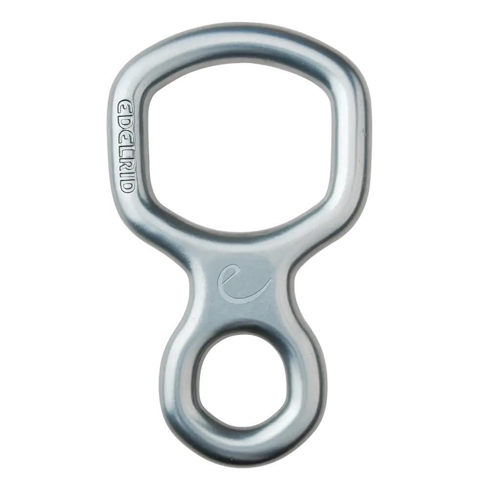 Edelrid Bud Descender slate grey figure-of-eight aluminium descender front view
