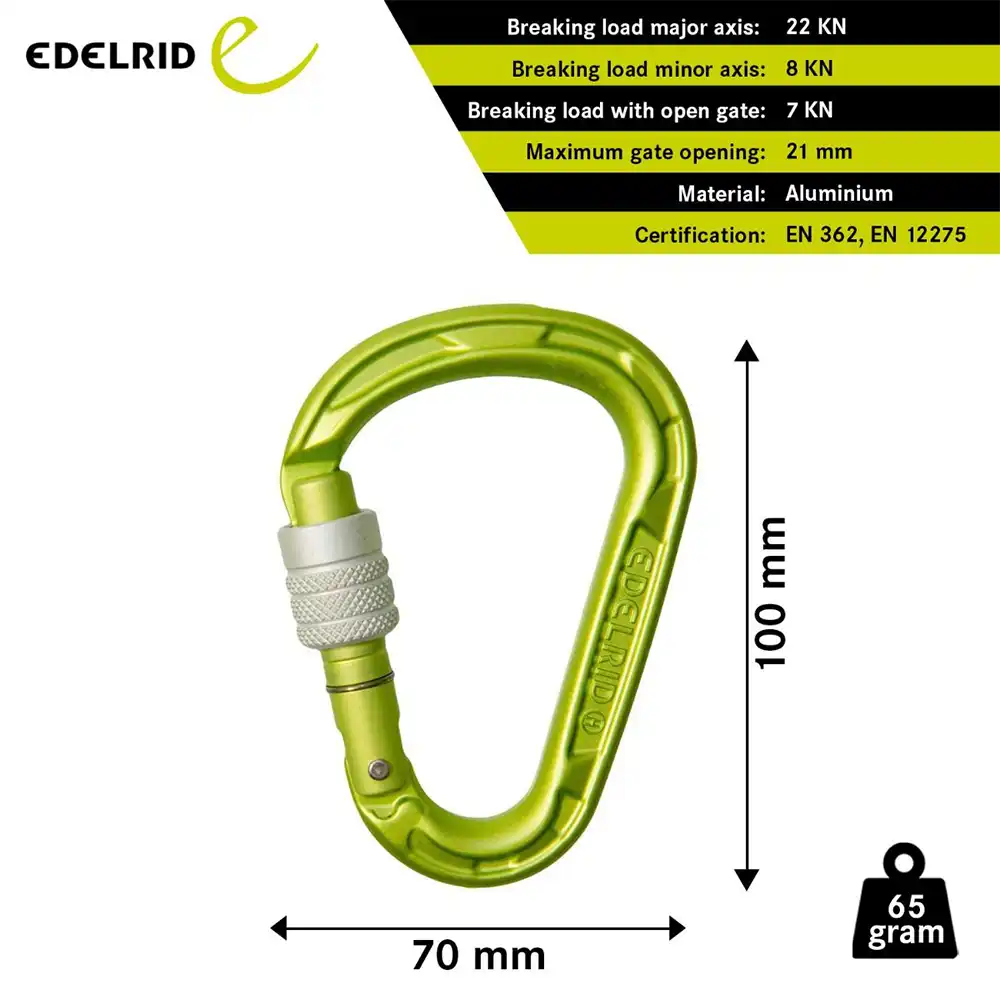 Close-up of screwgate locking mechanism on Edelrid HMS Strike carabiner