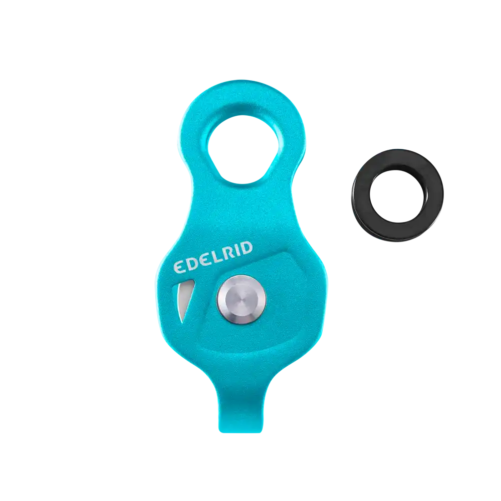 Edelrid Neelix Pulley Ice Mint front view - compact ball-bearing pulley with fixed side pieces