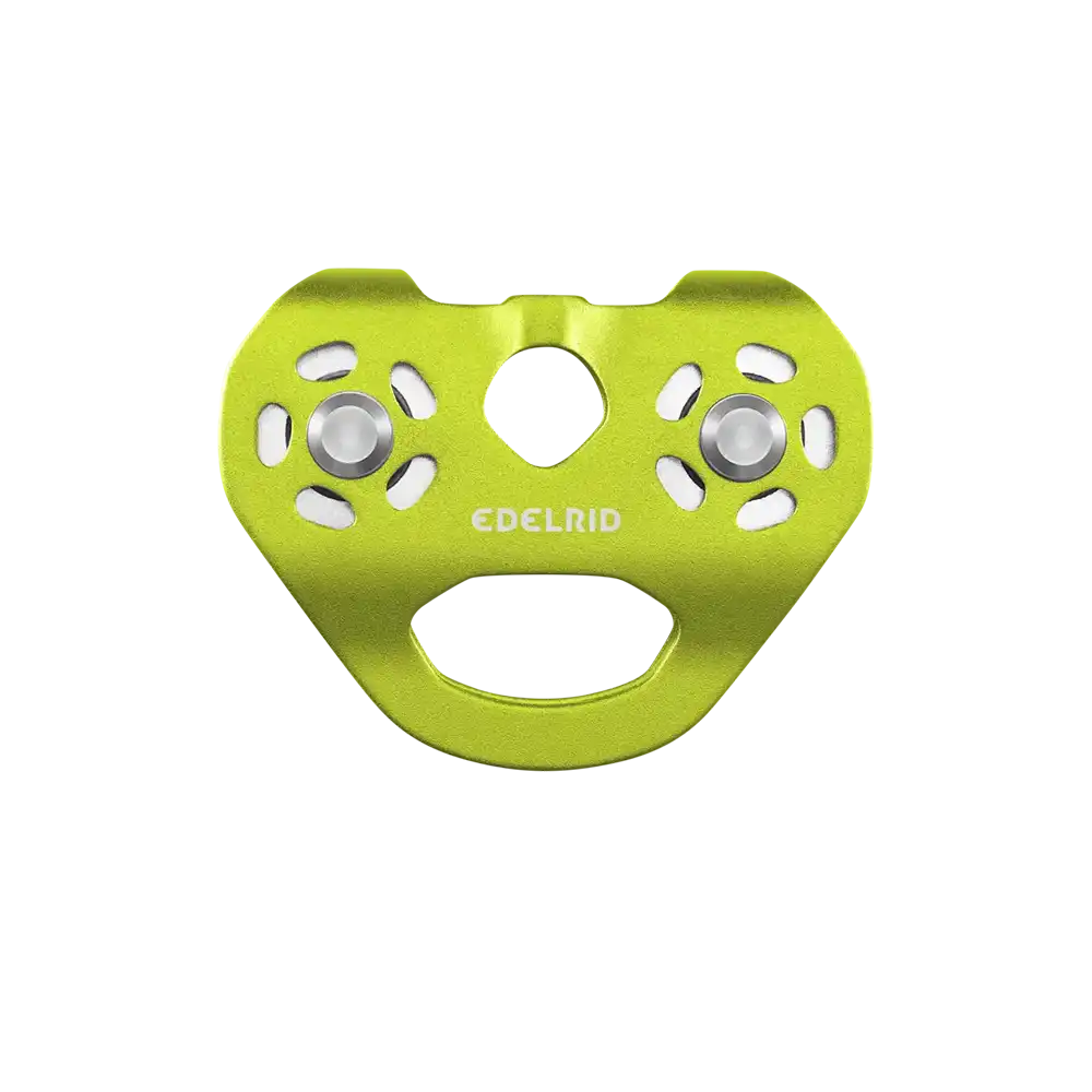 Edelrid Warp Pulley front view — stainless steel double pulley for adventure parks and cable cars